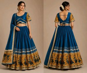 Blue & Yellow Lehenga Choli Navratri outfi