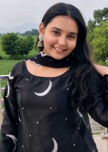 Stylish Black Kurta Set with Moon Motifs