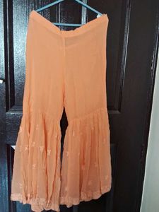 Peach Embroidered Kurta Sharara Dupatta Set