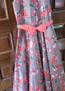 Floral Print Gown with Belt