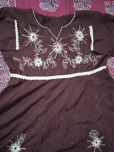Brown Embroidered Kurta