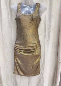 I. Glamorous Gold Ruched Tank Dress