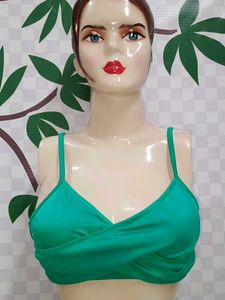 (400)Green Wrap Crop Top