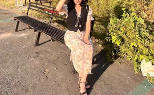 Floral Midi Dress with Vest