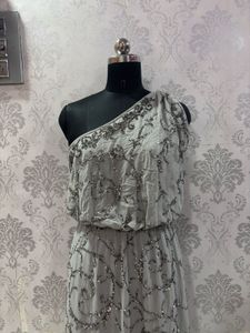 Elegant Beaded One-Shoulder Gown