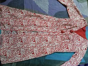 🌺 Women’s Red & White Floral Kurti Set 🌺