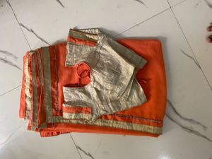 Elegant Orange Saree with Golden Border