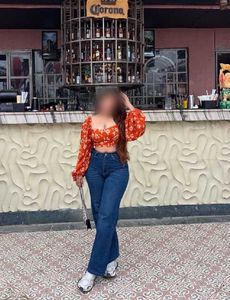 Stylish Orange Floral Print Crop Top
