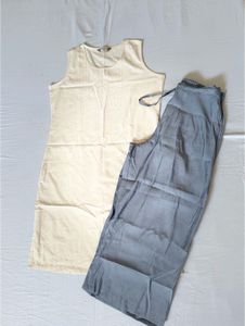 Elegant Cream Kurta and Grey Pants Set