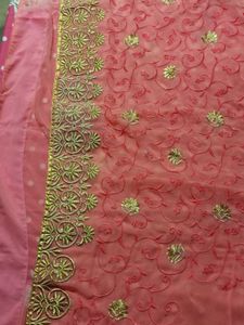 Peach Embroidered Saree used
