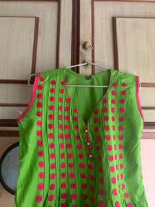 Vibrant Green Kurti with Pink Accents
