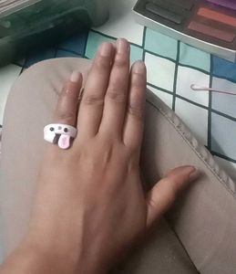 Cute Rabbit Face  And Square Gem Ring