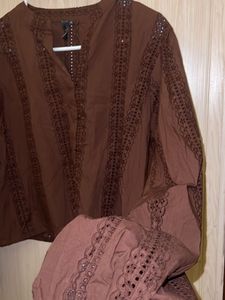 Elegant Brown Top with Intricate Embroidery