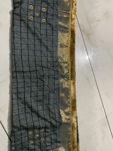 Elegant Grey Saree with Gold Border