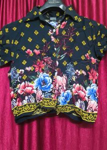 Floral Print Button-Up Blouse (XS)