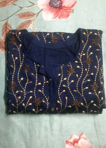 Embroidered Navy Blue Kurta