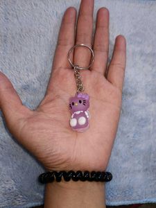 Cute Hello Kitty Keychain + Black Beaded Bracelet