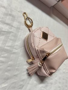 Pink Faux Leather Pouch with Keychain