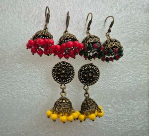 Set of 3 Jhumka Earrings