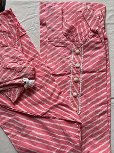 Pink Striped Kurta and Pants Set