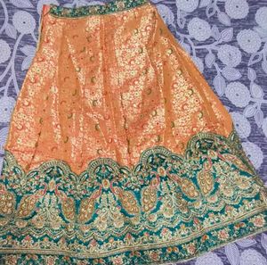 Exquisite Orange &amp; Teal Embroidered Lehenga