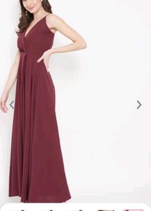 Berrylish Flared Maxi Dress With A Slit.