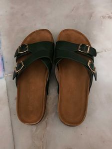 Stylish Dark Green Buckle Sandals