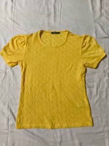 Yellow Textured Puff Sleeve Top