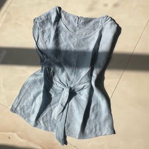 Light Blue Tie-Front Top