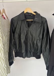 Black Faux Leather Bomber Jacket