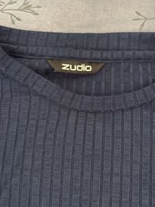 Navy Blue Ribbed Long Sleeve Top