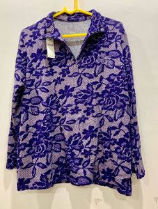 Imported Brand New Purple Floral Quarter Zip Top