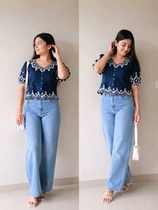 Stylish Embroidered Navy Blue Top