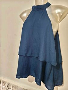SHEIN Navy Blue Layered Halter Neck Top