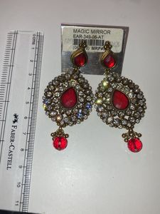 Red And White Stone Party Wear Earrings