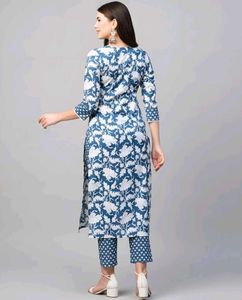 Blue Floral Print Kurta with Pants Set