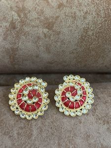 Elegant Red &amp; Gold Spiral Earrings