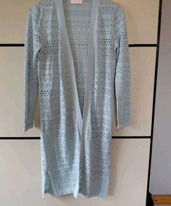 Long Mint Green Crochet Cardigan