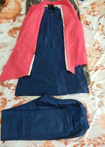 Men's Pink &amp; Navy Ethnic Kurta Set