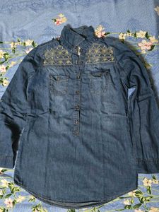 Embroidered Denim Tunic Shirt