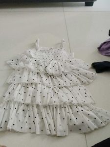 Cute White Polka Dot Tiered Dress