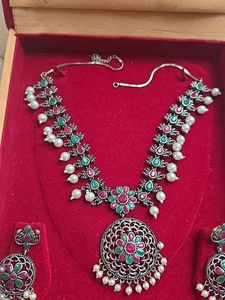 Oxidised Silver Necklace with Earrings