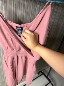 Women's Pink Smocked Waist Wrap Top