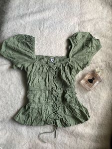 Olive Green Puff Sleeve Top