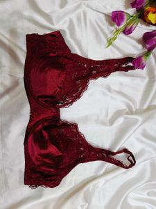 🇳🇿💫🎀 silky satin marron Lace Trim Bra