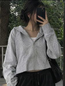 Cropped Grey Zip-Up Hoodie