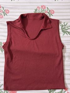 Sleeveless Collared Ribbed Top