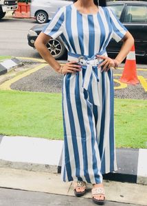 Blue &amp; White Striped Jumpsuit