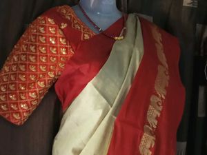 New ElegantCottonSilk BeizeWithMaroonBorder Saree