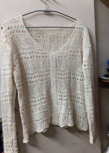 Cream Crochet Knit Sweater